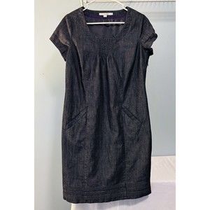 Boden Denim Sheath Dress Women’s 8R Blue Short Cuff Sleeves Pockets
